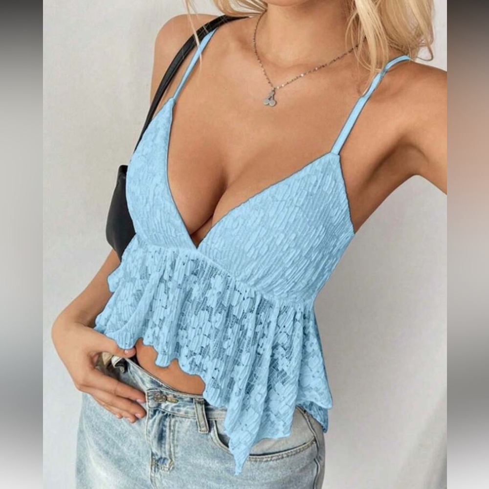 Elegant Blue Lace Women Top